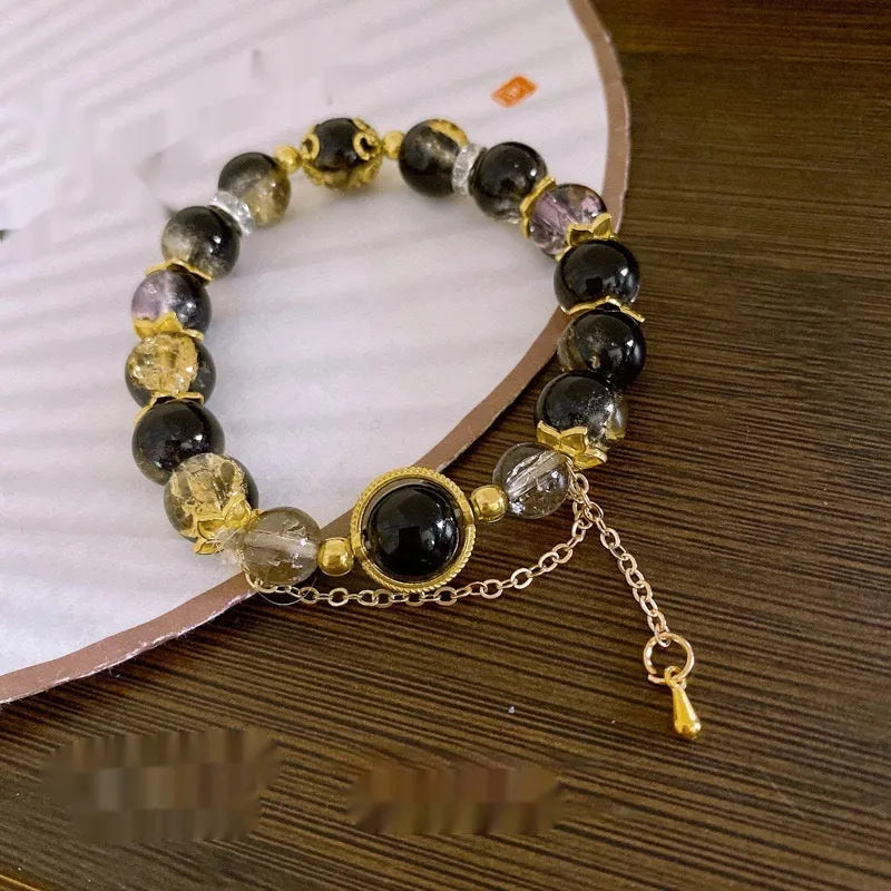 Chinese style bamboo leaf glass bracelet for women with a bamboo joint design.