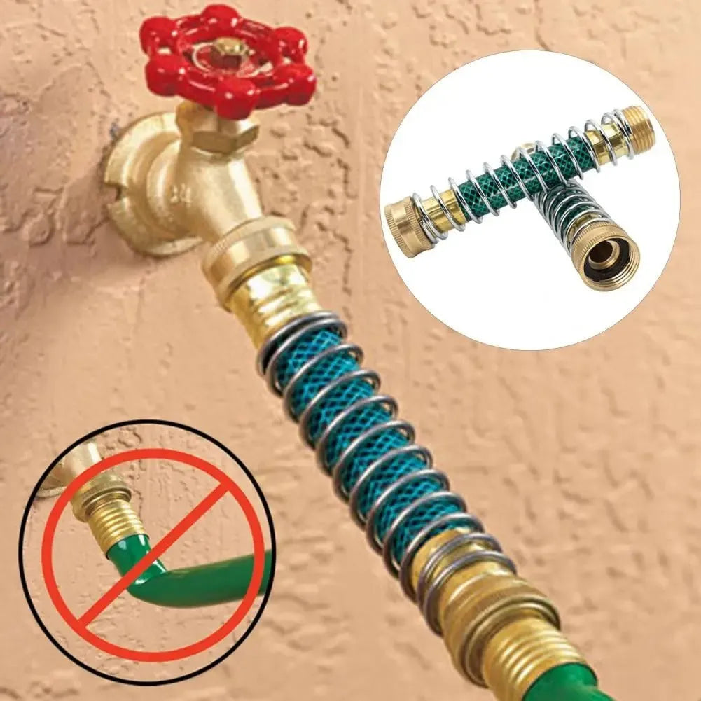 15 cm garden spring hose connector with brass threaded joint and spiral spring for pipe protection