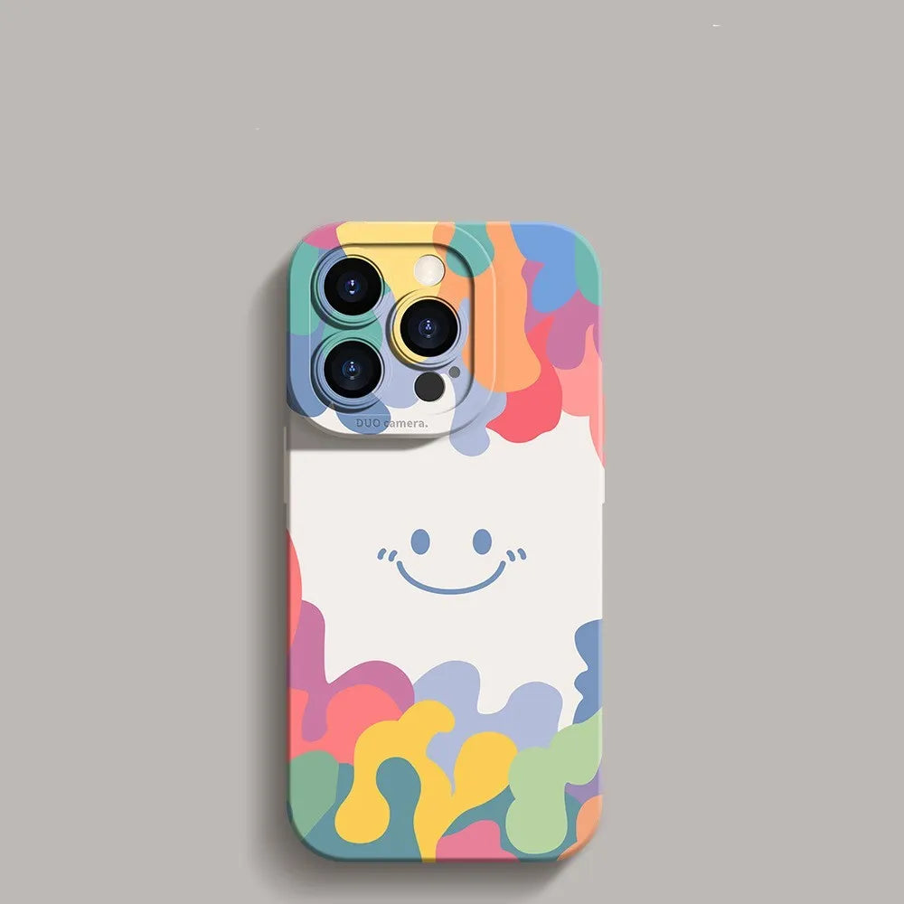 TPU drop-resistant phone case for iPhone in purple with smiling face pattern