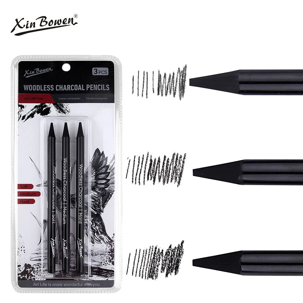 Set of six wood-free graphite sketching pencils in grades HB 2B 4B 6B 8B EE