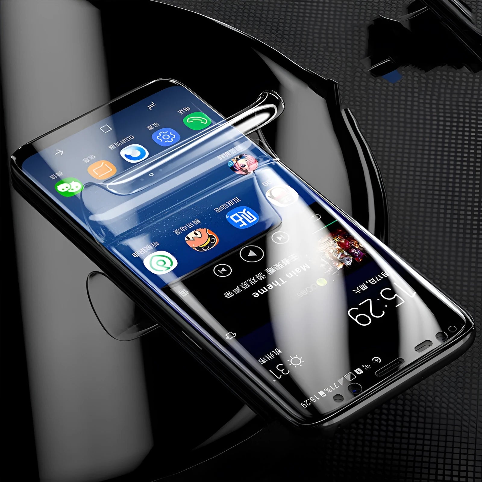 Transparent matte hydrogel screen protector for curved Samsung Galaxy phone
