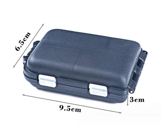 Plastic fishing tackle storage box with 10 compartments in black, green, or blue colours