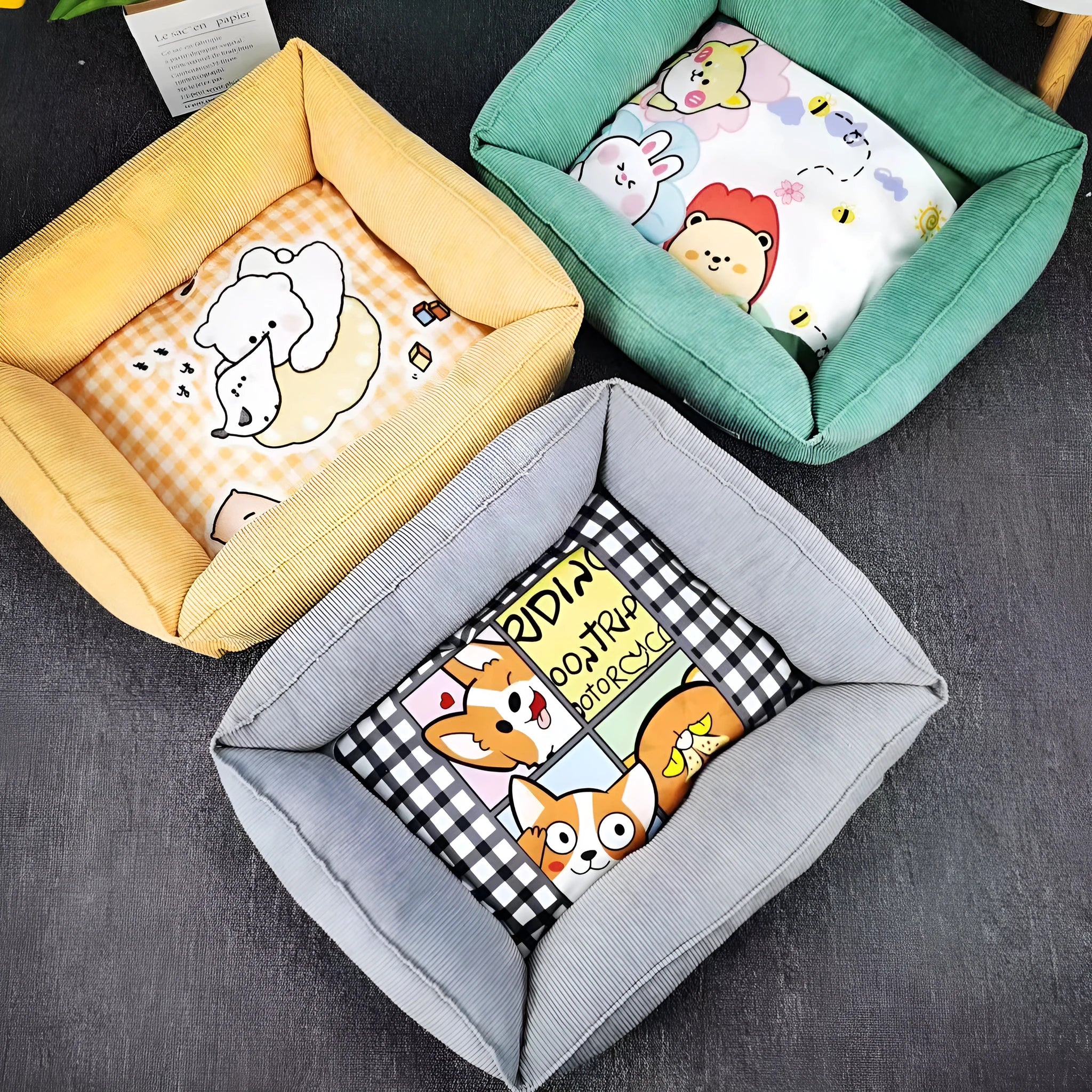 Cotton fabric dog nest in light blue, filled with PP cotton, shown in a 50x40cm size.