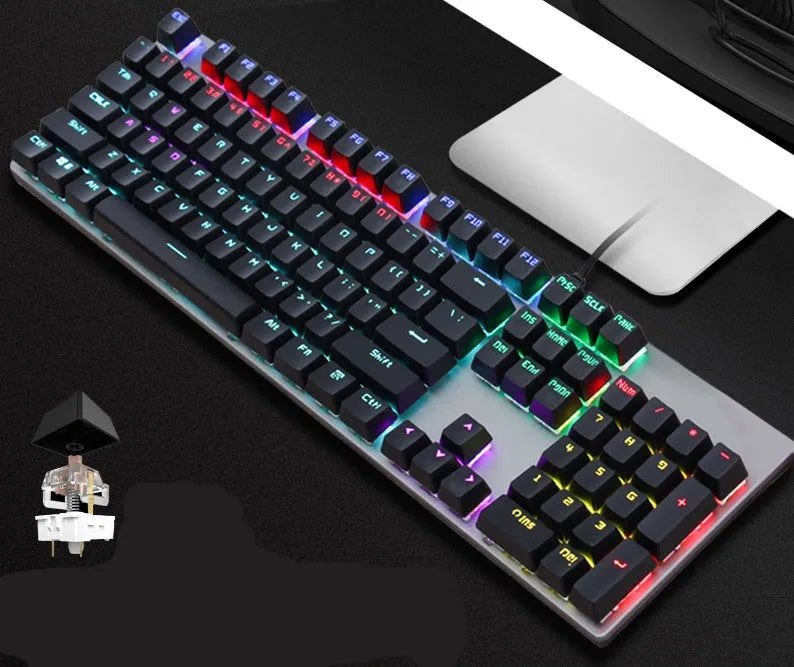AOC GK410 metal mechanical keyboard with 104 keys and USB cable, available with different switch types.