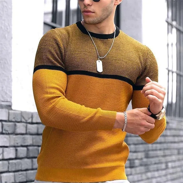 New men's loose fit striped long sleeve round neck T-shirt in black grey casual Harajuku style