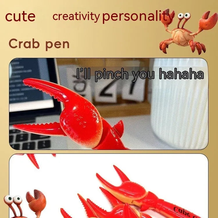 Crab-shaped ballpoint pen showing pressable can clip mechanism on side