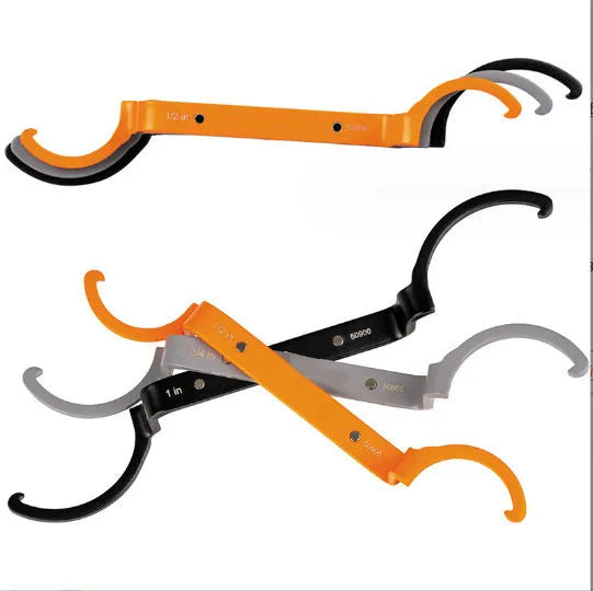 Three magnetic suction wrenches in orange, grey, and black colours with a crescent design.