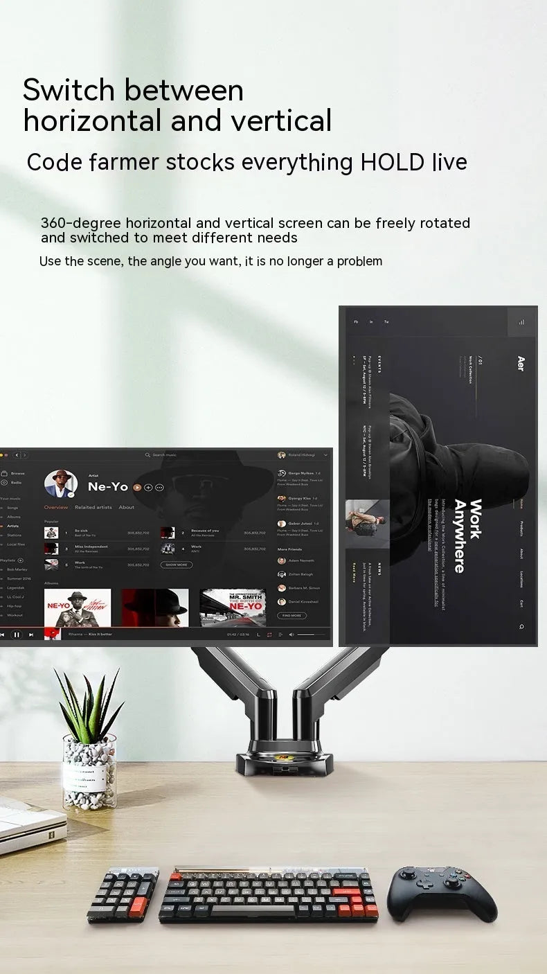 Dual screen monitor mounting bracket with VESA compatibility for 75-100mm patterns and lifting height adjustment
