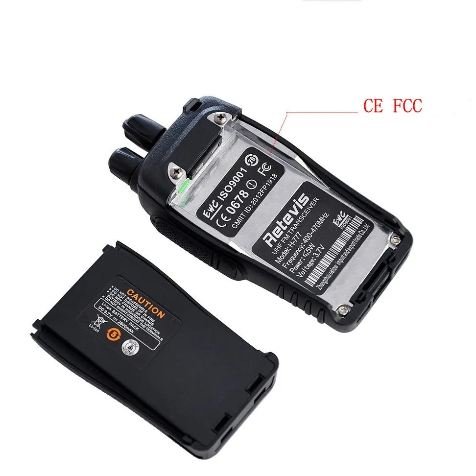 Black civil walkie talkie with antenna, 60x33x115mm dimensions, single band UHF 400-470MHz