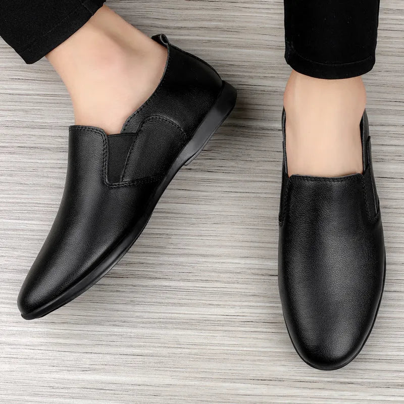 Men's cowhide leather breathable business shoes round toe black colour size 37-46