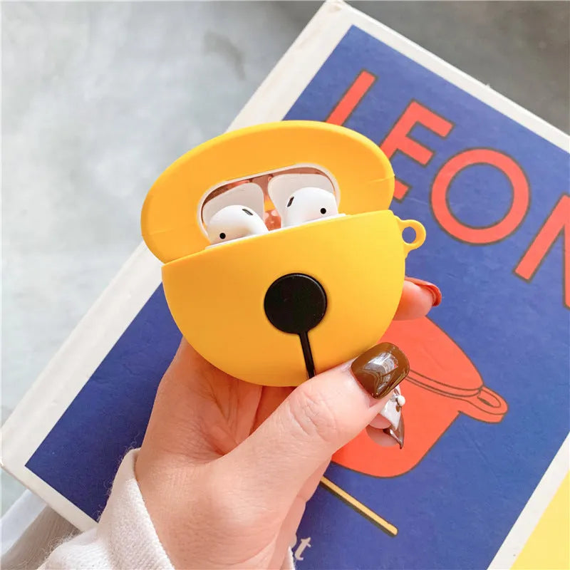 Yellow silicone protective case with a bell charm for 1st and 2nd generation AirPods.