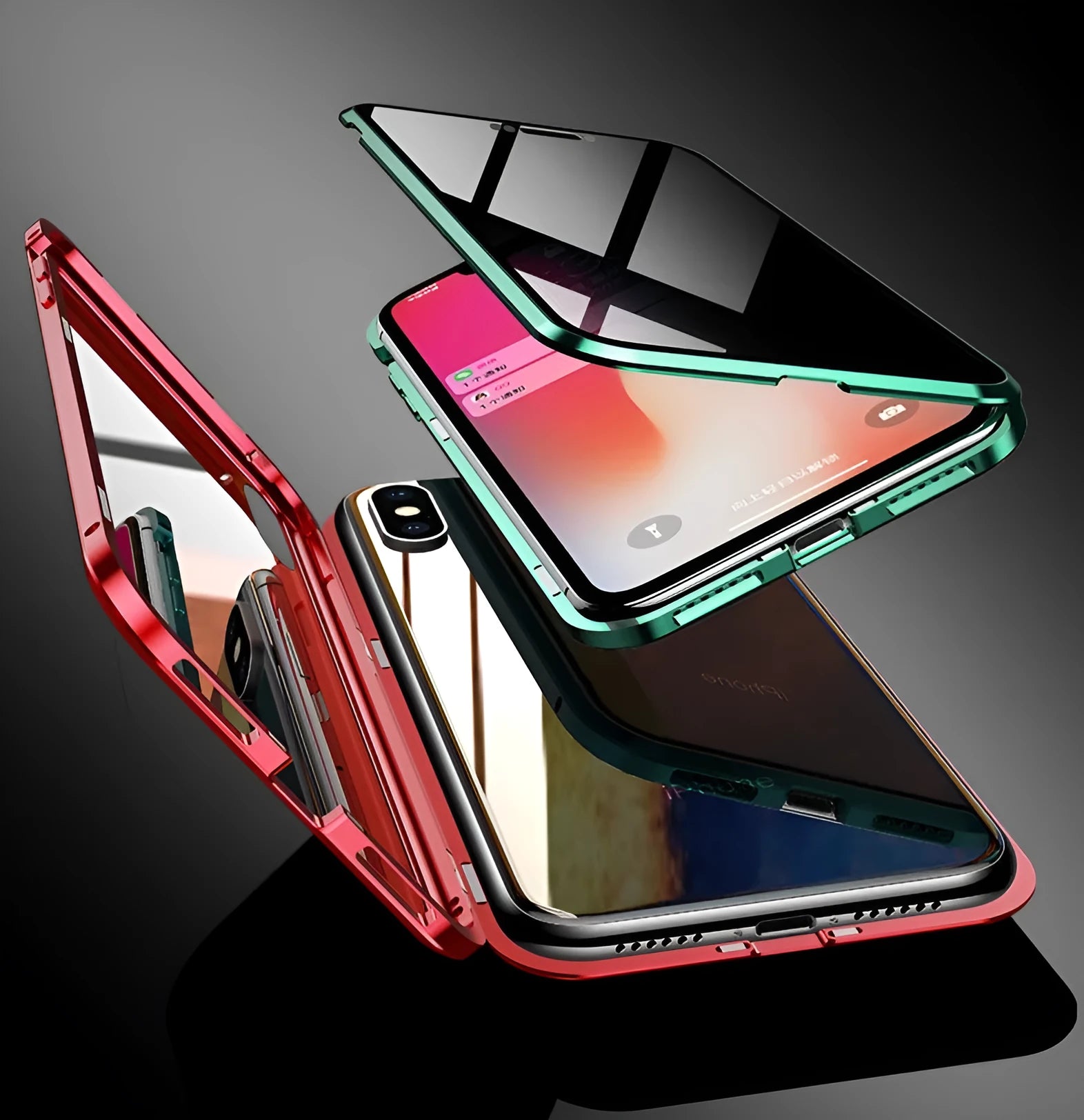 Black magnetic clamshell phone case with privacy screen for Samsung Galaxy phone.