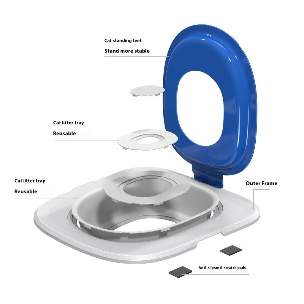 Fifth generation cat toilet trainer in grey colour showing new shape design for litter containment