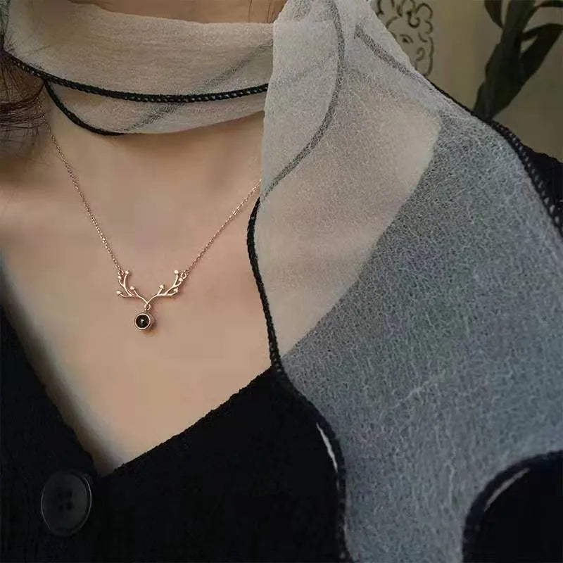 Custom projection letter crystal pendant necklace in rose gold with 925 silver chain and love gift box