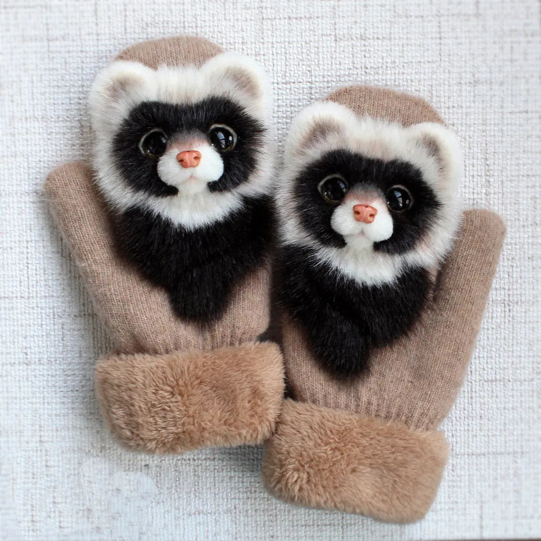 Cartoon animal autumn winter warm mittens 28cm red one size