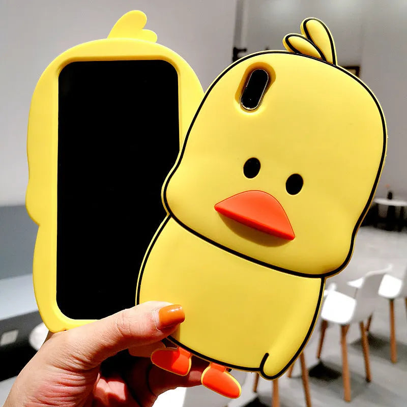 Green silicone iPhone case with animal cartoon design showing back view