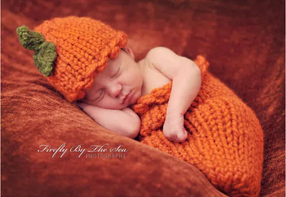 Handmade orange woven acrylic baby pumpkin sleeping bag for newborn photography