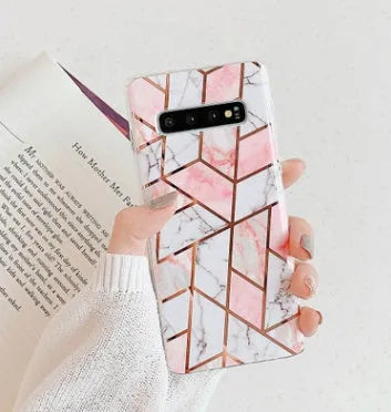 Electroplated marble pattern TPU phone case for Huawei and Samsung smartphones in various colours.