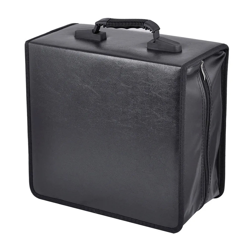 Black Oxford cloth CD DVD storage wallet organiser with carrying strap and zipper closure