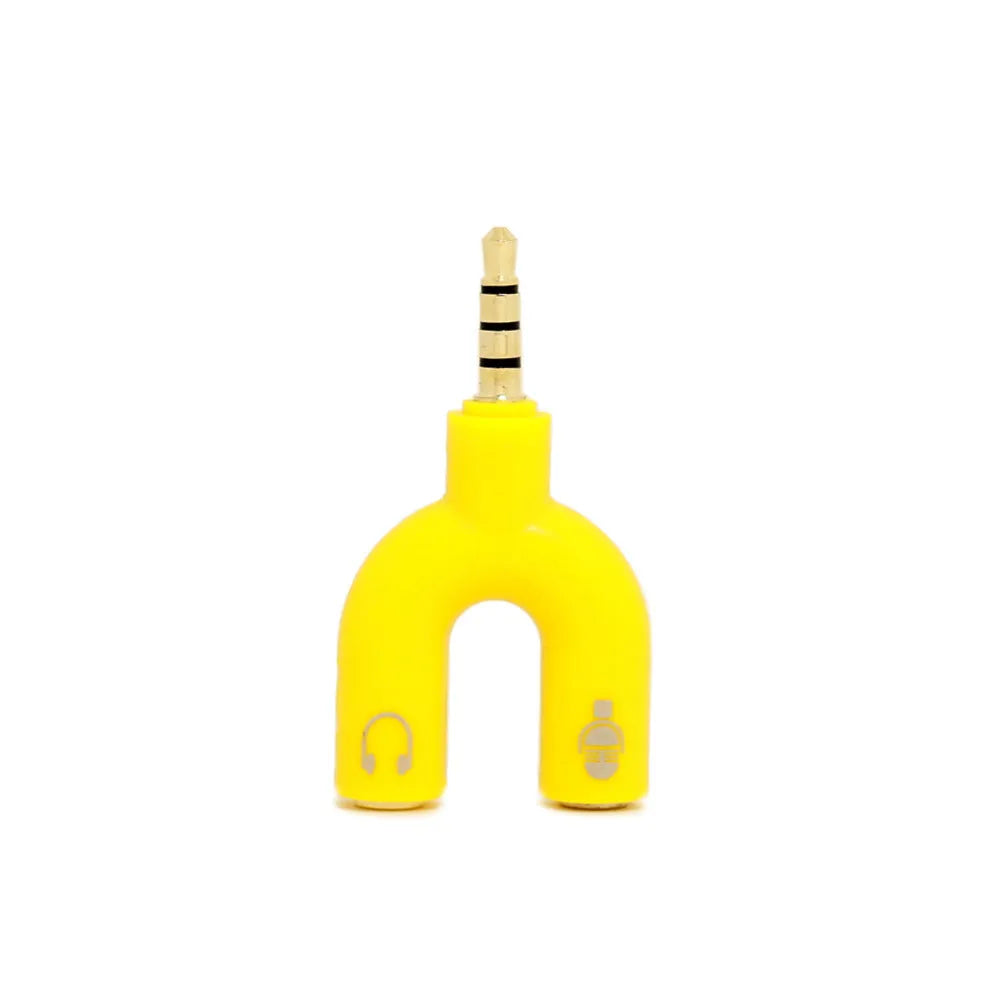 3.5mm audio splitter adapter in six colours with gold-plated connections for mobile devices