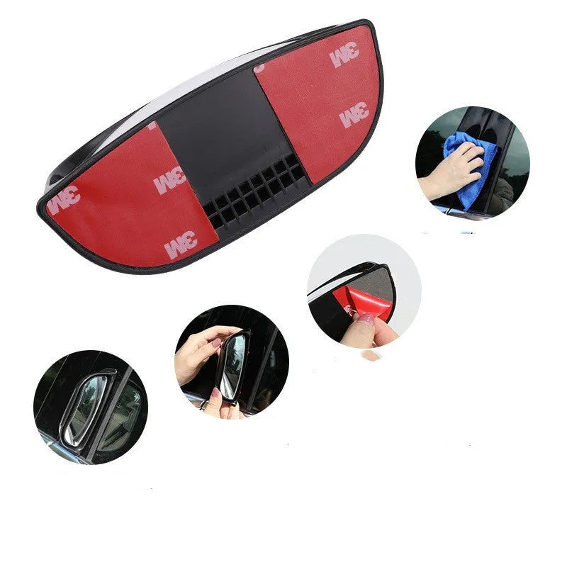 Universal wide angle car rearview mirror with two-row design and black printing