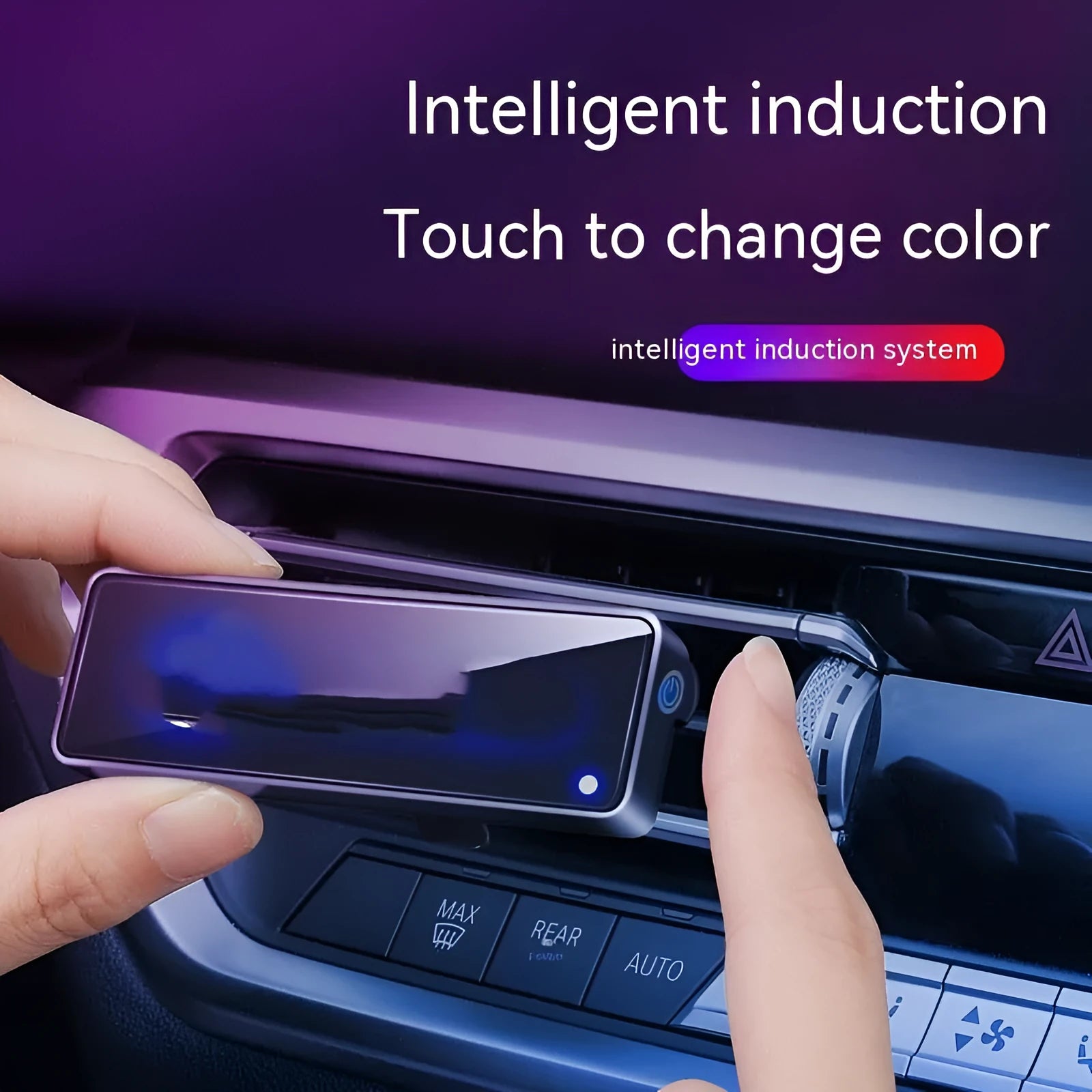 Black car air outlet aromatherapy ambience light with LED and perfume diffuser for vehicle odour removal