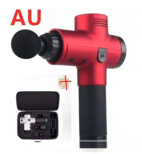 Deep tissue massage gun with 4 massage heads, 20 speed levels, quiet motor, 2400mAh battery, black and white options