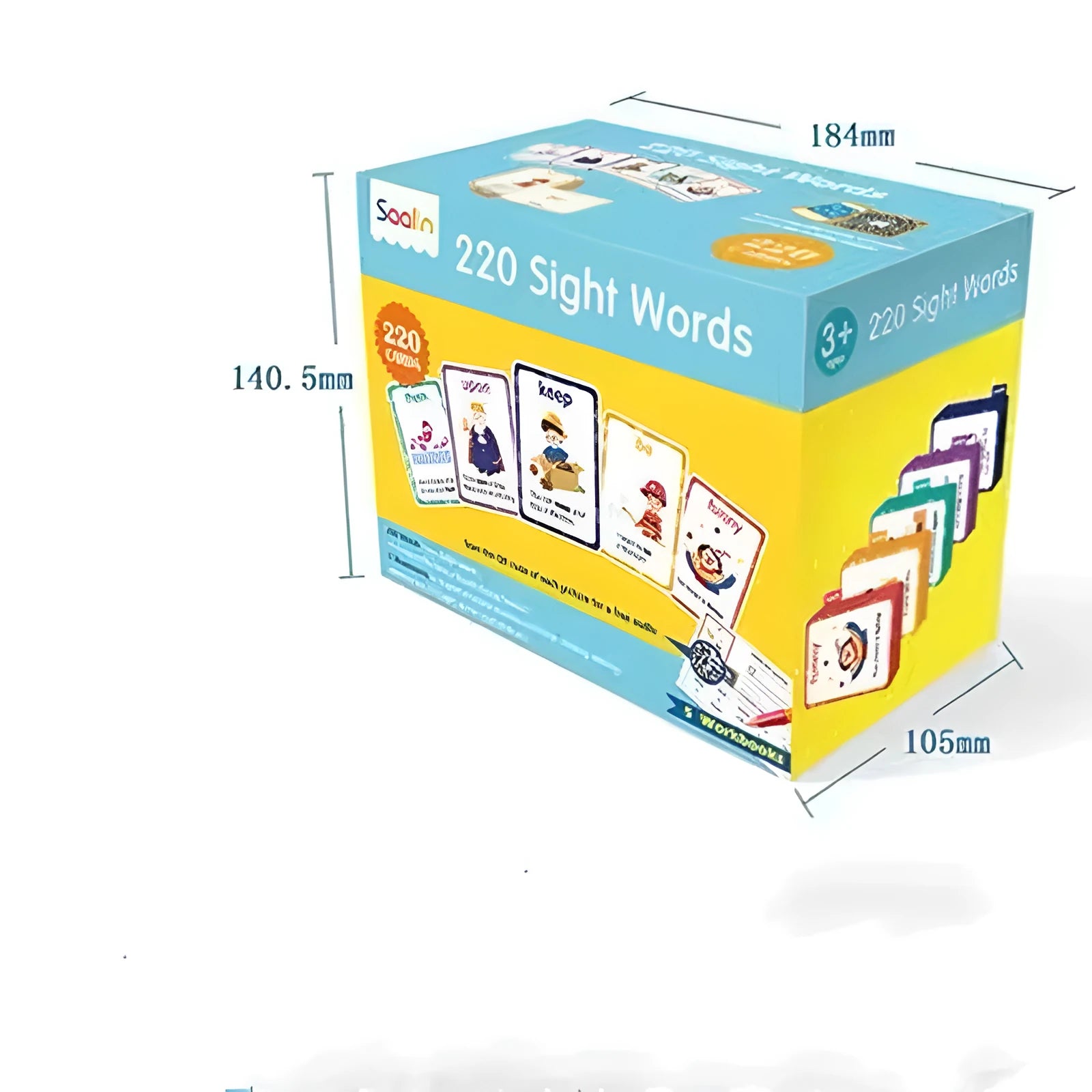 Early childhood educational word card gift box set with 220 vocabulary cards and 5 workbooks