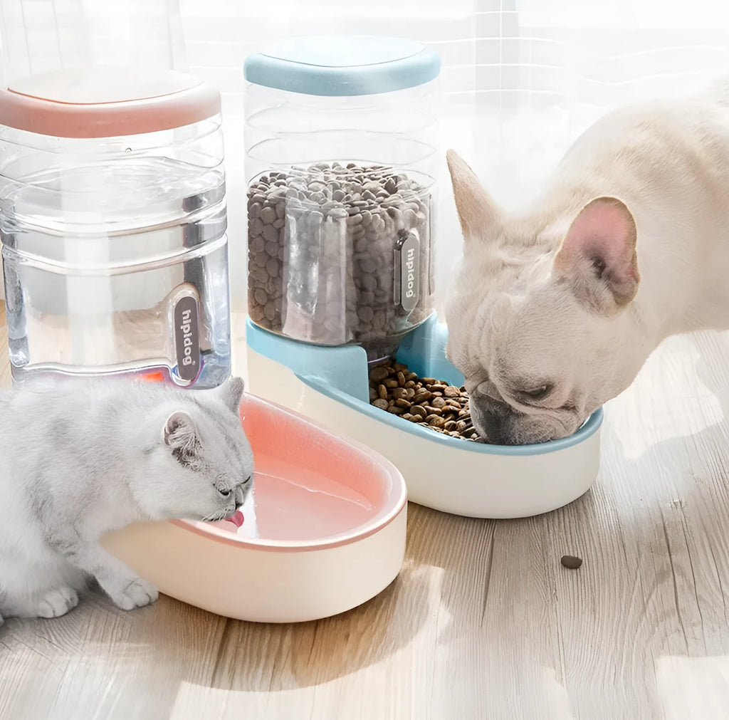 Pet automatic feeder and drinking fountain in blue with 3.8L PP plastic capacity for dogs and cats
