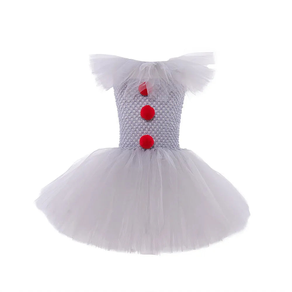 Children's mesh princess dress set with lace collar, hairpin, and gloves for Halloween costume, multiple sizes 90-160cm