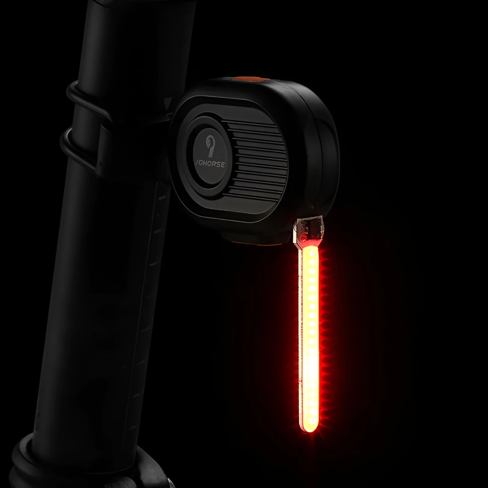 Bicycle running water taillight showing blue waterfall light effect on a bike seat post