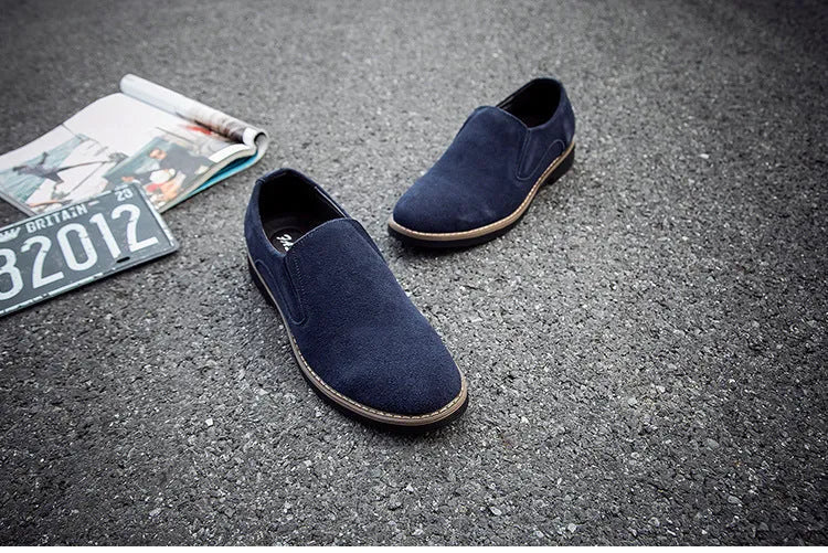 Men's casual leather shoes frosted round toe low heel solid colour artificial PU upper rubber sole flat heel