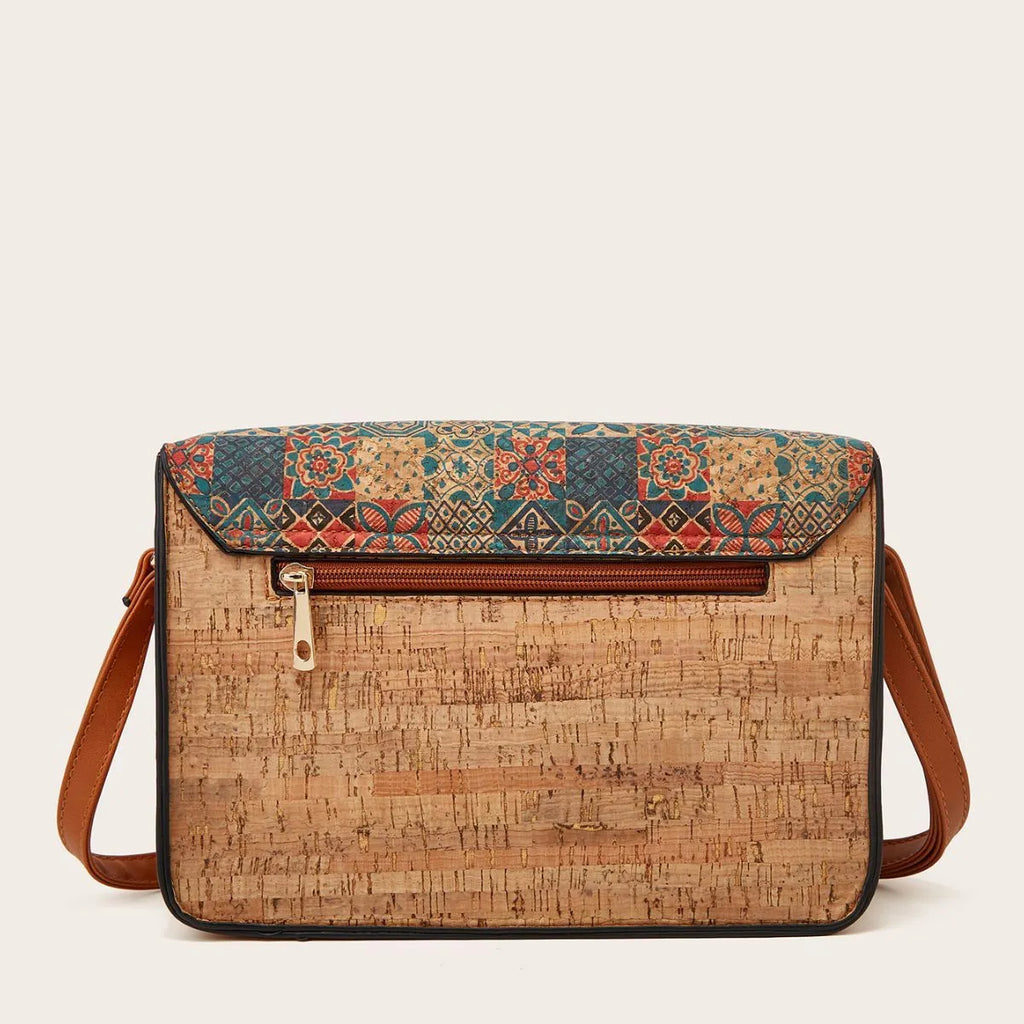 Women's printed PU crossbody bag showing large capacity and one shoulder strap