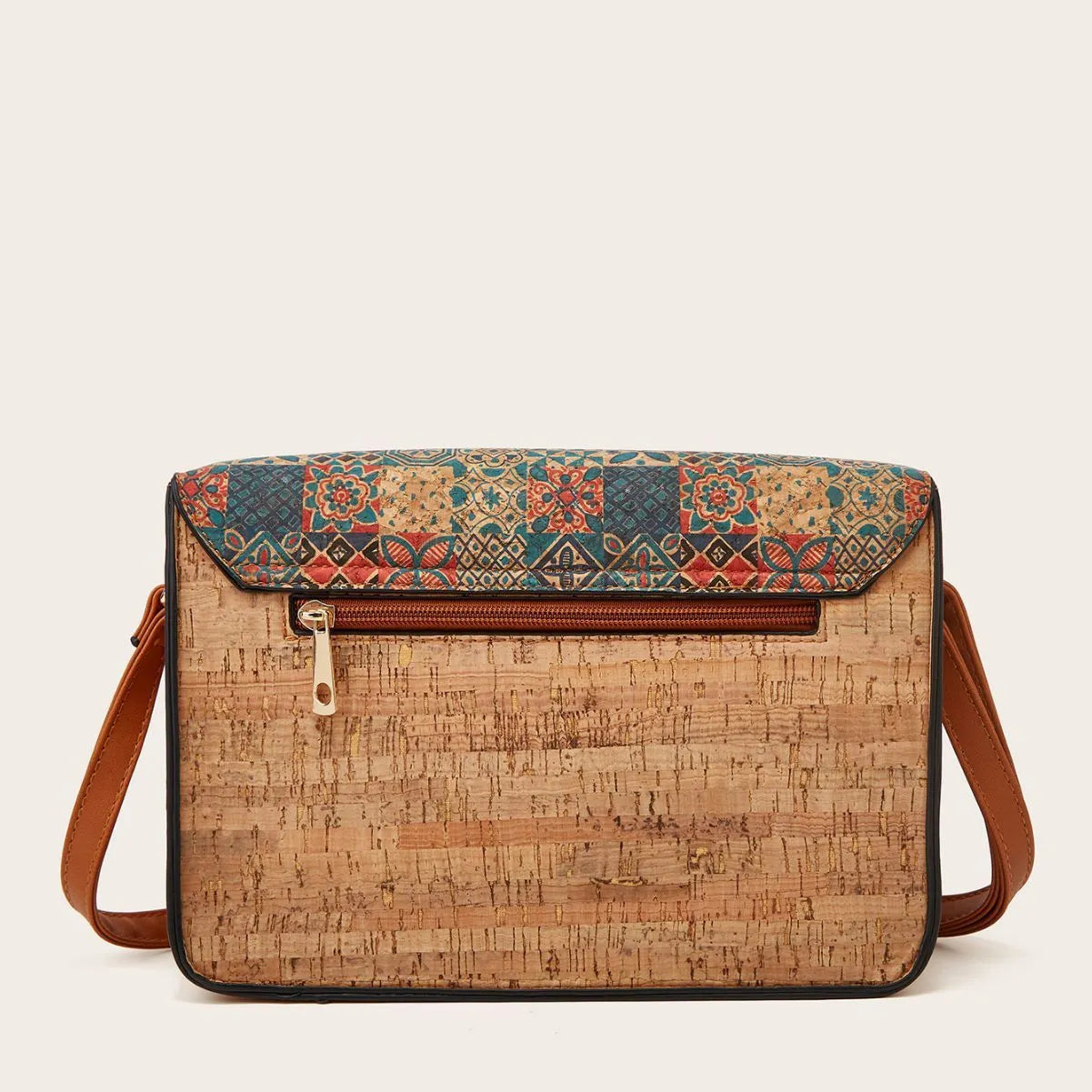 Women's printed PU crossbody bag showing large capacity and one shoulder strap