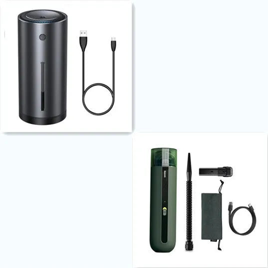 Starry Sky Black wireless handheld car vacuum cleaner with blowing hose on a car seat