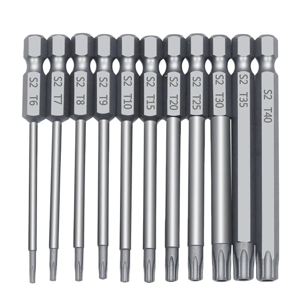 Hexagon handle screwdriver bit set with alloy bits in various lengths including 50mm 75mm 100mm