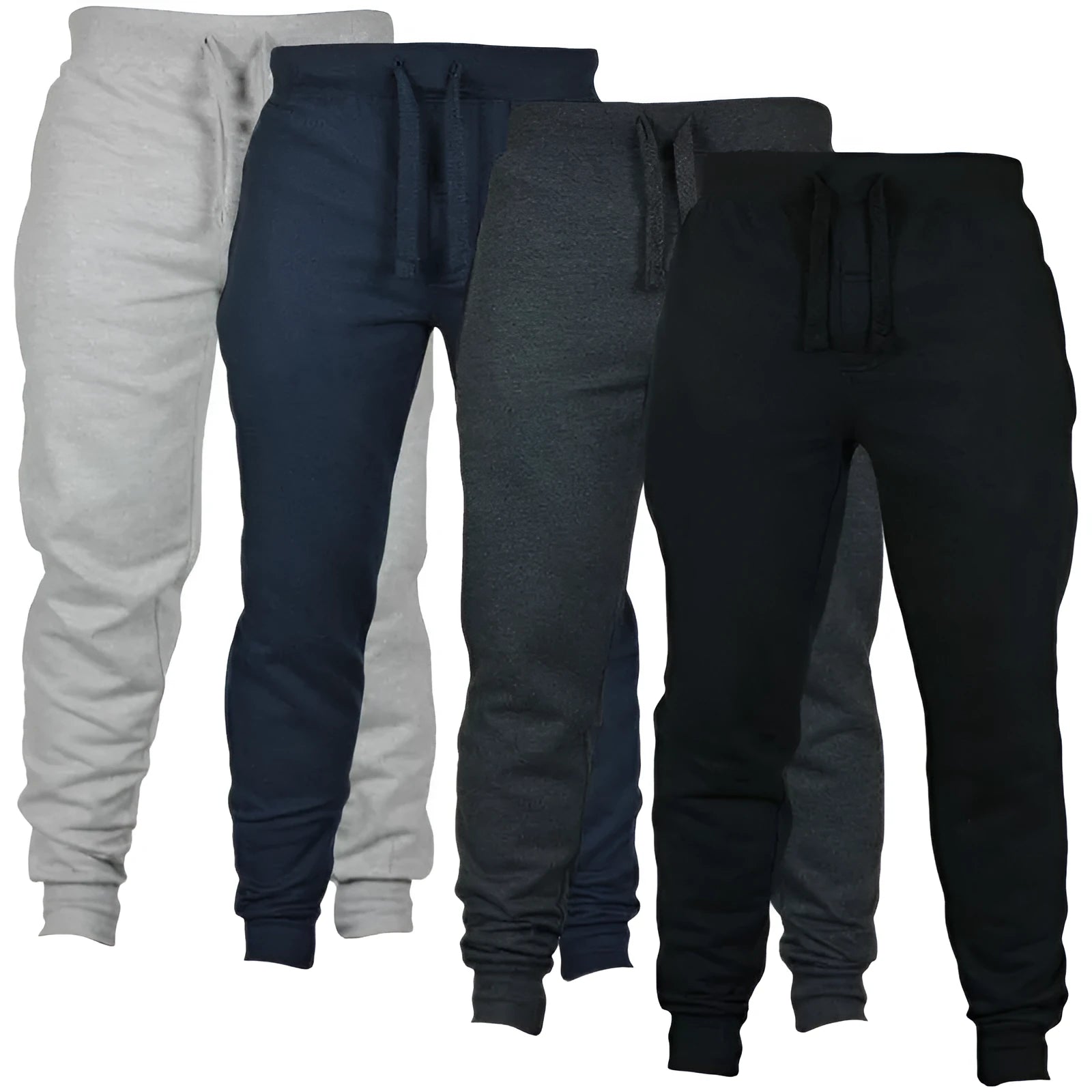 Men's solid colour cotton fleece casual pants with drawstring waist and loose fit
