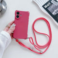 Four-corner cross lanyard liquid silicone phone case for Apple iPhone 16 in antique white with matching lanyard
