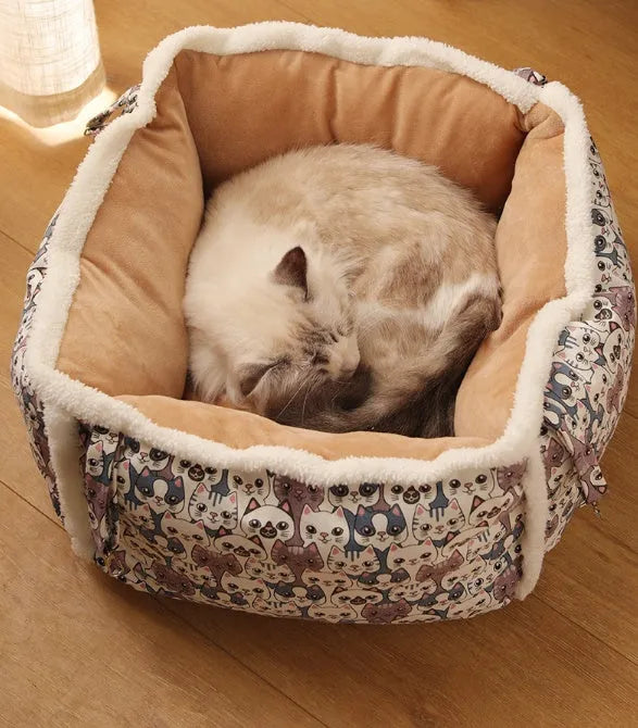 Cat hammock hanging nest semi-enclosed grey square with flannel and alloy frame for cat cage