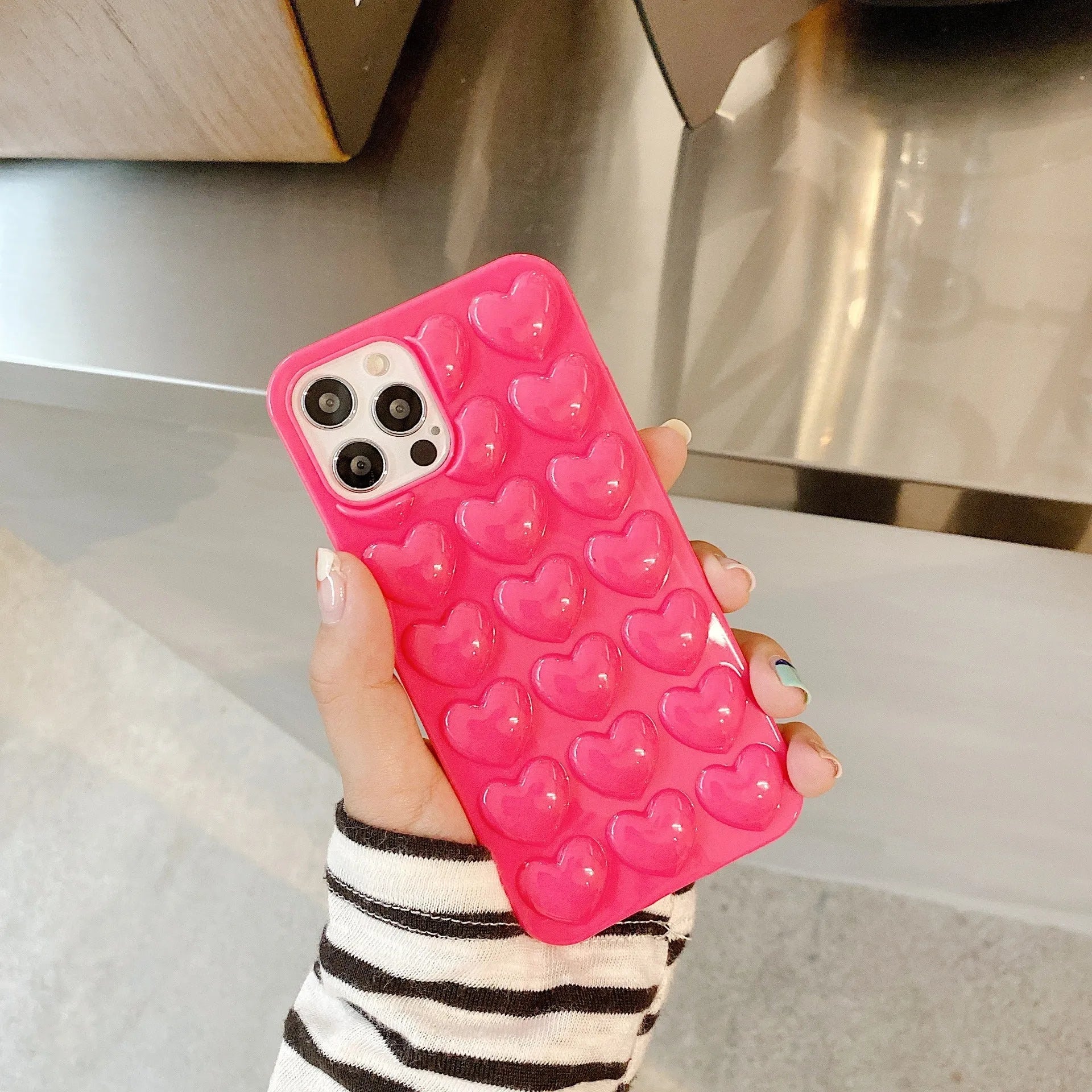 TPU phone case with 3D love design for iPhone, pink colour, Japanese Korean style back cover