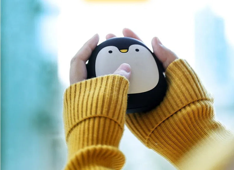 Cute cartoon penguin and polar bear design USB rechargeable electric hand warmer with power bank functionality