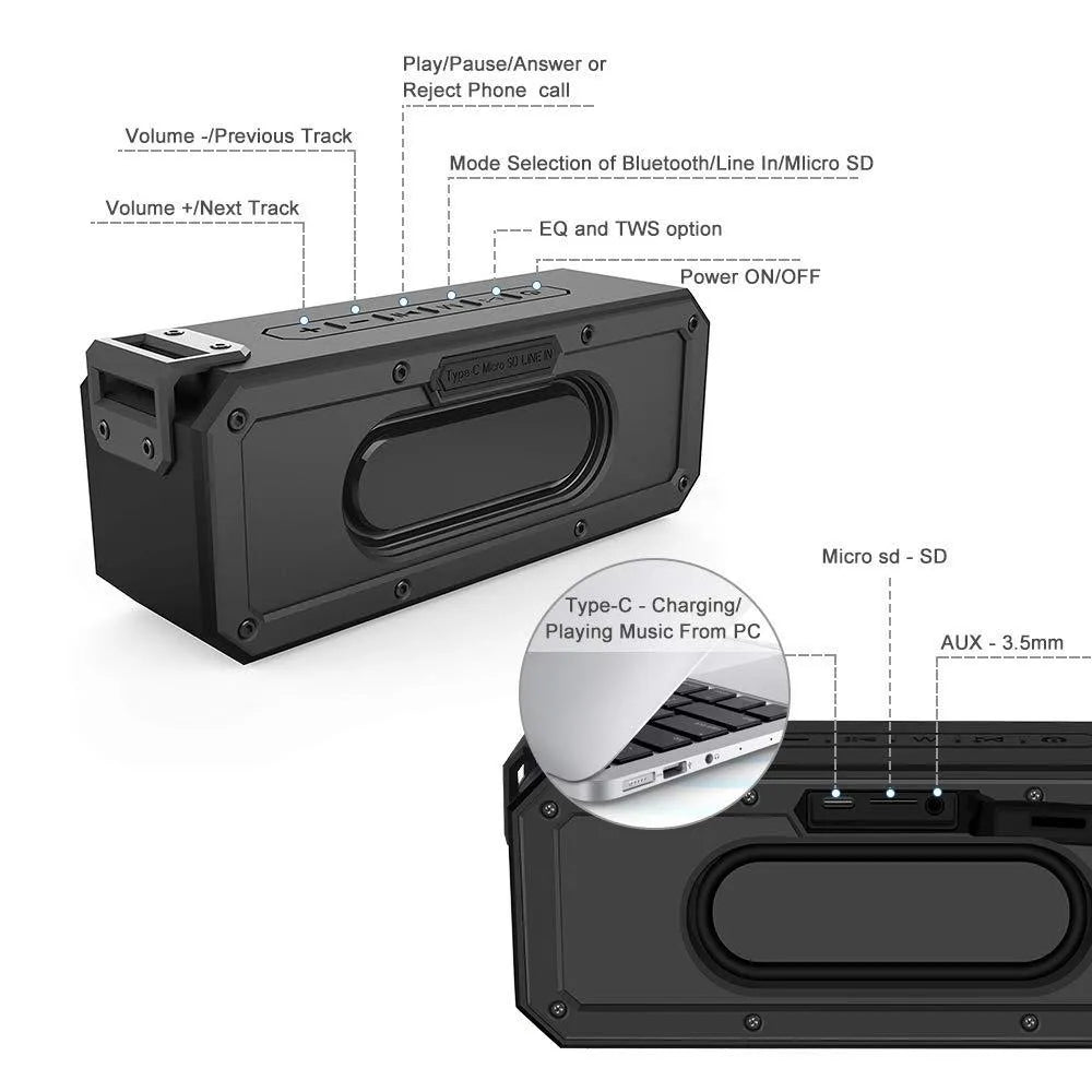 X3 PRO 40W waterproof portable Bluetooth speaker in black or blue with carrying rope