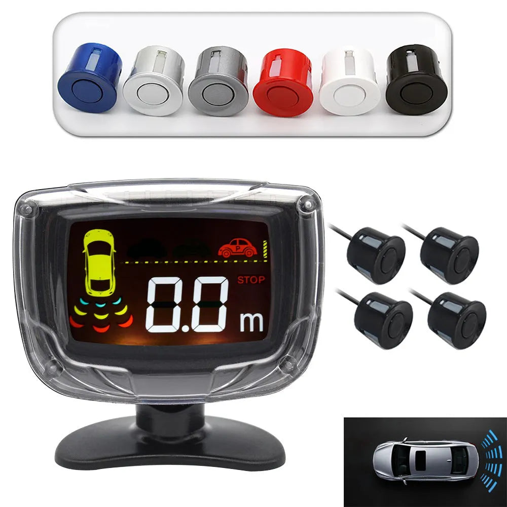 Wireless vehicle reversing sensor system with digital display and four embedded bumper probes