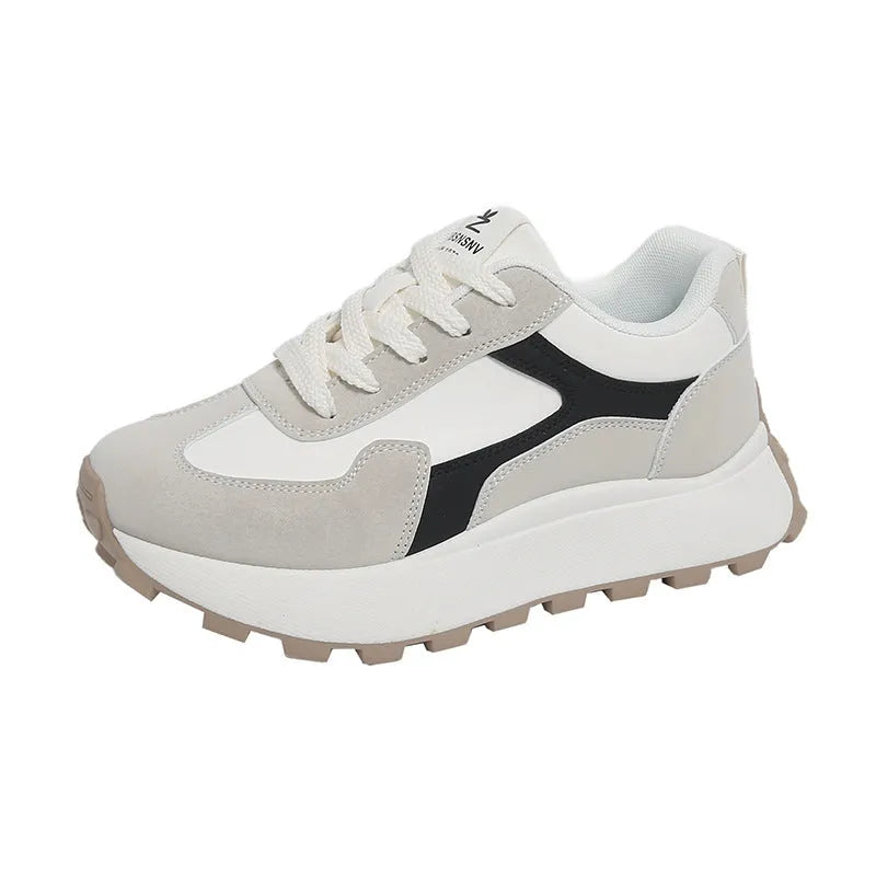 Women's low-top platform trainers with front lace-up design in card black, khaki red and white grey colour options