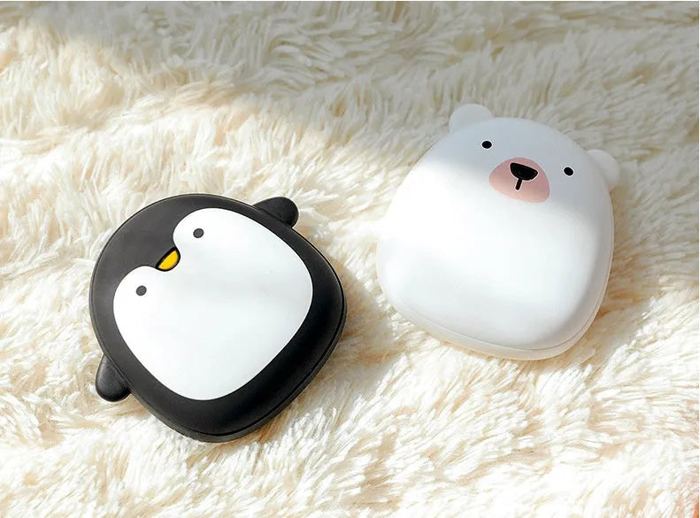 Cute cartoon penguin and polar bear design USB rechargeable electric hand warmer with power bank functionality
