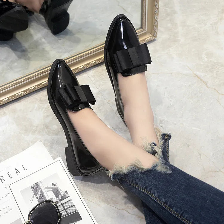 Women's patent leather bowtie ballet flats in black pointed toe low heel size EU 35-40