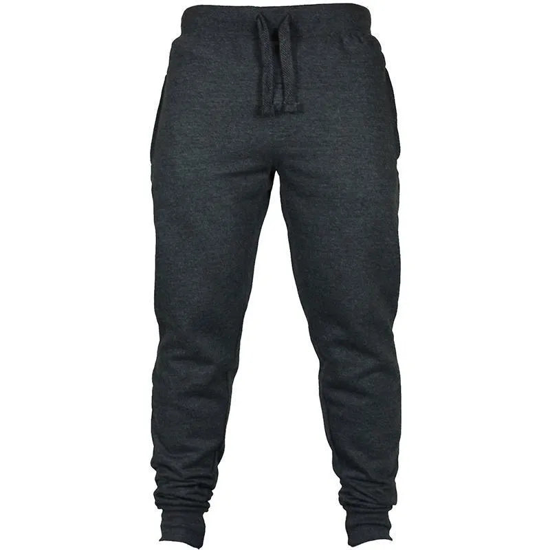 Men's solid colour cotton fleece casual pants with drawstring waist and loose fit
