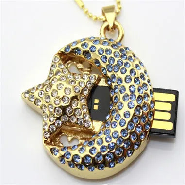 Jewelry Xingyue creative design metal USB flash drive showing USB connector.