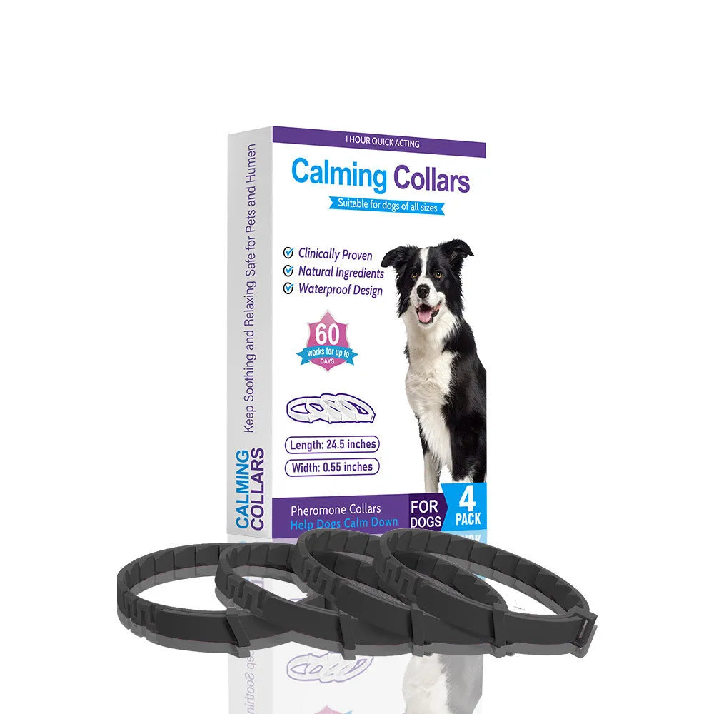 Four dog anxiety relief collars in different colours with 62cm length and Chinese style patterns