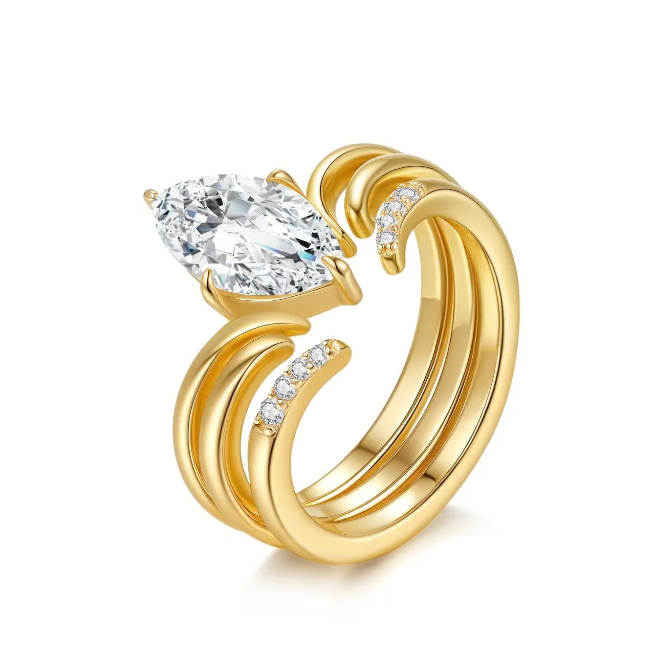 Gold zinc alloy geometric ring set with inlaid horse eye motif for women